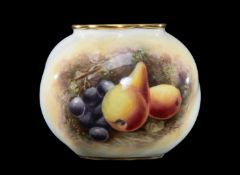 ROYAL WORCESTER AUTUMN FRUITS POSY VASE, painted by David R. Bowkett c. 1952, 7cms (h) Provenance: