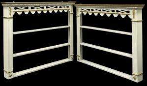 PAIR OF PAINTED & PARCEL GILT OPEN PLATE RACKS, 93 (h) x 117 (w) x 15.5cms (d) Provenance: private