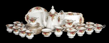 ROYAL ALBERT OLD COUNTRY ROSES CHINA COFFEE & TEA WARE, comprising lidded coffee pot, seven coffee