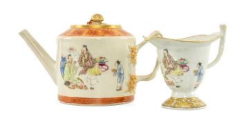 CHINESE FAMILLE ROSE TEAPOT & COVER, Qianlong (1736-1795), decorated with figures taking tea in