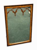 GOTHIC STYLE RECTANGULAR WALL MIRROR, rosewood cross banded oak frame, the plate with applied Gothic