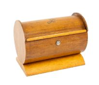 ART DECO WALNUT & MAPLE CYLINDER-TOP BOX, 19 (h) x 25 (w) x 16cms (d) Provenance: private collection