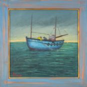 ‡ JAMES DOWNIE (British, b. 1949) oil on canvas - fishing trawler, signed lower left, 58 x 58cms