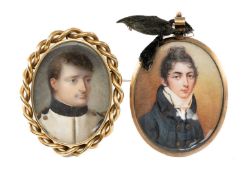 ENGLISH SCHOOL portrait miniature of a young gentleman in blue jacket and white cravat, early 19th