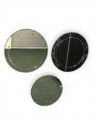 THREE CIRCULAR ART DECO STYLE WALL MIRRORS, with etched design, largest 50cms (diam.) Provenance: