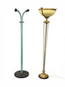 CONTEMPORARY TUBULAR METAL FOUR-SECTION HAT & COAT STAND, painted turquoise and black, on circular