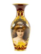 CONTINENTAL HAND-DECORATED PORCELAIN VASE in the Vienna style, finely decorated with a portrait of a