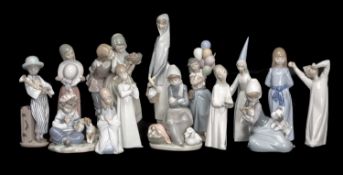 LLADRÓ FIGURES, collection of thirteen, with one Nao figure, 33.5cms (h) the tallest Provenance: