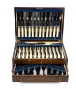 CANTEEN OF NICKEL-PLATED CUTLERY for twelve persons, in mahogany case Provenance: private collection