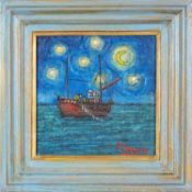 ‡ JAMES DOWNIE (British, b. 1949) oil on canvas - fishing trawler, signed lower right, 28 x 28cms