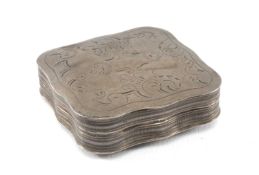 DUTCH SILVER SNUFF BOX, late 19th century, with scroll engraved decoration, 45mms², 26g