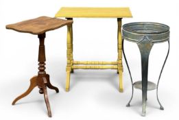 THREE PIECES OF OCCASIONAL FURNITURE, yellow painted rectangular wooden table, with turned supports,