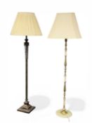 STANDARD LAMP, metal and glass with antique effect finish, square base, 154cms (h) to fitting;