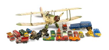 MECCANO CONSTRUCTION BIPLANE (made up) and a small number of diecast toys including Lesney