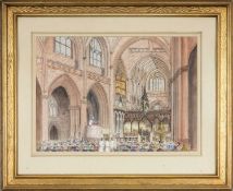 G. SMITH (British, 20th century) watercolour - service at Chester Cathedral, signed lower left, 34 x