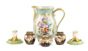 THREE MEISSEN MINIATURE LIDDED VASES, hand-painted floral and gilded decoration, 4.5cms (h) the