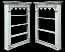PAIR OF SMALL PAINTED & PARCEL GILT OPEN PLATE RACKS, 93 (h) 69.5 (w) x 15cms (d) Provenance: