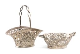 SILVER SUGAR BASKET, Chester 1896 (on liner), 11cms, 2.4ozt (76g); Dutch silver small basket,