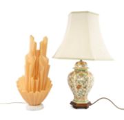 GEORGIA JACOB 'COROLLE' TABLE LAMP, 53cms (h); Wade ironstone style decorative pottery table lamp