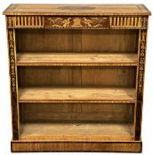 ATTRACTIVE SATINWOOD & INLAID OPEN BOOKCASE, in the Sheraton style, detailed with a griffin frieze