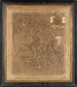 SILK EMBROIDERED MAP OF ENGLAND & WALES, late 18th/early 19th century, 65 x 57cms Provenance: