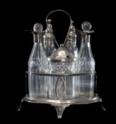 GEORGE III SILVER CRUET STAND, London 1802/03, oval stand with central carrying handle supporting