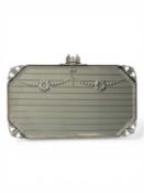 ART DECO STYLE OAK-FRAMED OCTAGONAL WALL MIRROR, crown and flag surmount, metal surmount and