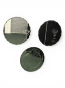 THREE ART DECO STYLE CIRCULAR WALL MIRRORS, with floral etched designs, 50cms (diam.) Provenance: