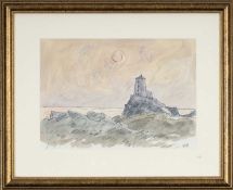 ‡ SIR KYFFIN WILLIAMS RA (1918-2006) colour print - Llanddwyn Lighthouse, 22 x 32cms Provenance: