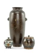 JAPANESE BRONZE VASE, late Meiji (1868-1912), decorated with scrolling dragons in metal line inlays,