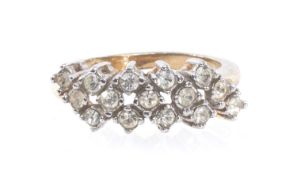 GOLD CLEAR STONE CLUSTER RING, marked '18k', 3g Provenance: private collection Cheshire
