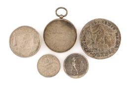 WILLIAM IV HALF CROWN, 1836 (EF); William IV shilling, 1836 (EF); silver testimonial medal inscribed