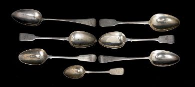 ASSORTMENT OF GEORGE III & LATER SILVER FLATWARE, comprising mostly tablespoons, fiddle and Old