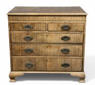19TH CENTURY MAHOGANY CHEST of two short and three long drawers, brass drop handles and oval