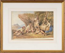 HENRY MELLING (19th century) watercolour - continental figures playing cards, signed and dated