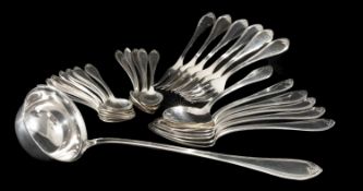 CANTEEN OF CONTINENTAL WHITE METAL CUTLERY, including large ladle, eleven teaspoons, six