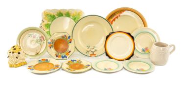 COLLECTION OF CLARICE CLIFF & OTHER ART DECO POTTERY, including Newport Crocus pattern plates, My