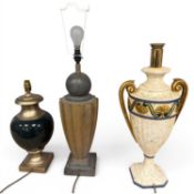 PAIR OF MODERN BRONZE TABLE LAMPS, 52cms (h); pair of brass column table lamps, 56cms (h); and three