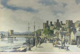 ‡ VARIOUS ARTISTS: LEONARD SQUIRREL (1893-1979) colour print - Conwy, 25 x 36.5cms; pencil sketch of