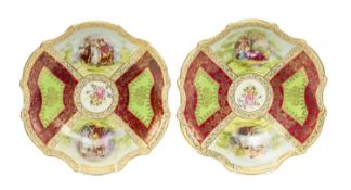 PAIR OF CONTINENTAL PORCELAIN CABINET PLATES with designs after Kaufmann, printed beehive mark, 25.