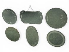 SIX VARIOUS ART DECO STYLE WALL MIRRORS, circular, shaped rectangular, and oval, some with etched