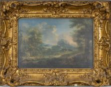 MANNER OF JOHANN ALEXANDER THIELE (1685-1752) oil on copper - continental river, soldiers in