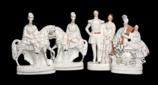 FOUR VICTORIAN STAFFORDSHIRE FLAT-BACK FIGURES, including Princess Royal and Frederick of Prussia,