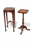 ARTHUR BRETT GEORGE III STYLE MAHOGANY KETTLE STAND, square top, candle slide to frieze, spiral