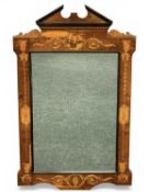 UNUSUAL YEW WOOD VENEERED & INLAID ARCHITECTURAL STYLE WALL MIRROR, detailed with classical motifs