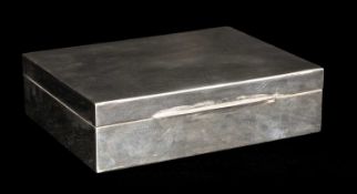 RECTANGULAR CONTINENTAL WHITE METAL CIGARETTE BOX, wood lined, stamped 'Jezler 800', 3.5 x 13 x