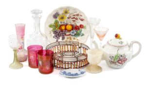 ASSORTED CERAMICS & GLASSWARE, including pair of cranberry flashed glass tumblers with etched