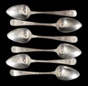 SET OF SIX GEORGE III SILVER TEASPOONS, with bright-cut decoration, Peter, Ann & William Bateman,