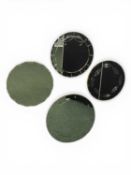 FOUR CIRCULAR ART DECO STYLE WALL MIRRORS, with etched designs, largest 60cms (diam.) Provenance: