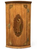 SATINWOOD & INLAID SMALL BOW-FRONT HANGING CORNER CUPBOARD, in the Sheraton style, detailed with a